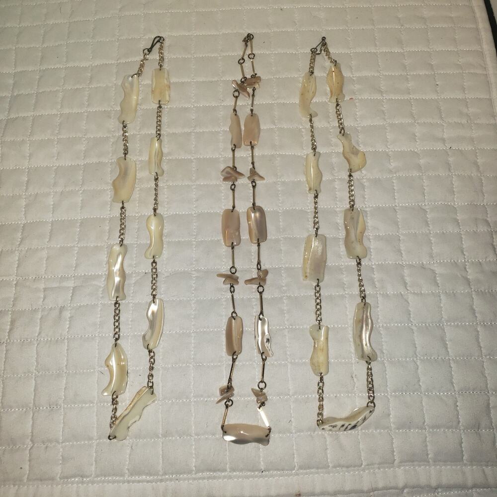 Mother Of Pearl Vintage Iridescent Sea Shell Necklace Abalone Set of 3